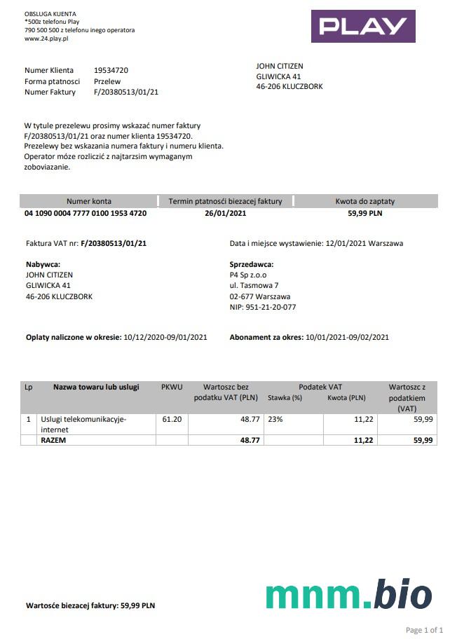 Polska Zagraj w szablon rachunku za media w formacie Word i PDF